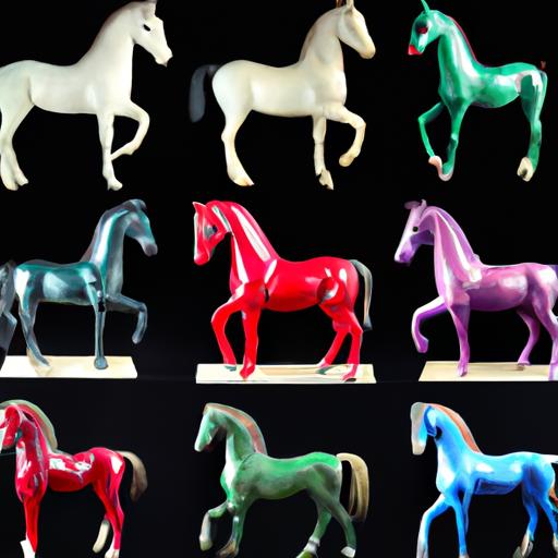 A collection of vintage Mobo horse models showcasing the evolution of designs