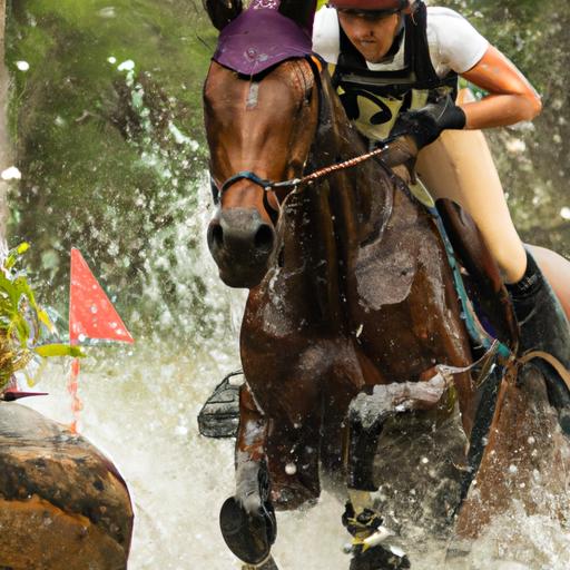 The bravery and determination of riders overcoming water obstacles at the mountain trail horse competition.