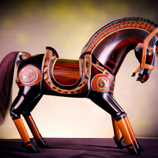 A close-up shot of the intricate details on an early model of Mobo horse