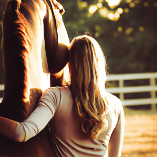 Sara Miller nurturing a deep connection with a majestic horse under her guidance.