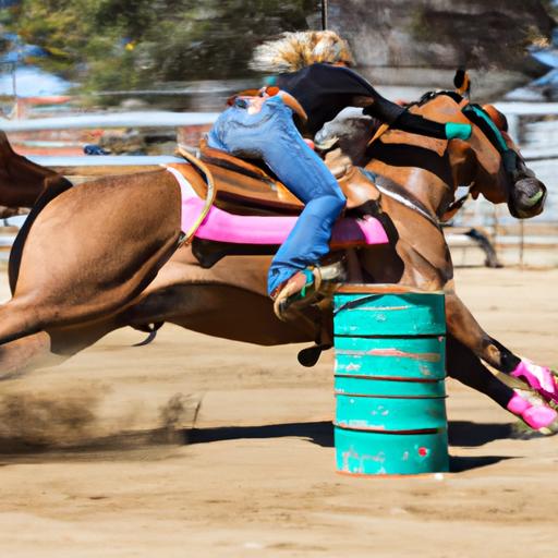 The intensity of barrel racing as a rider navigates through tight turns with speed and precision.