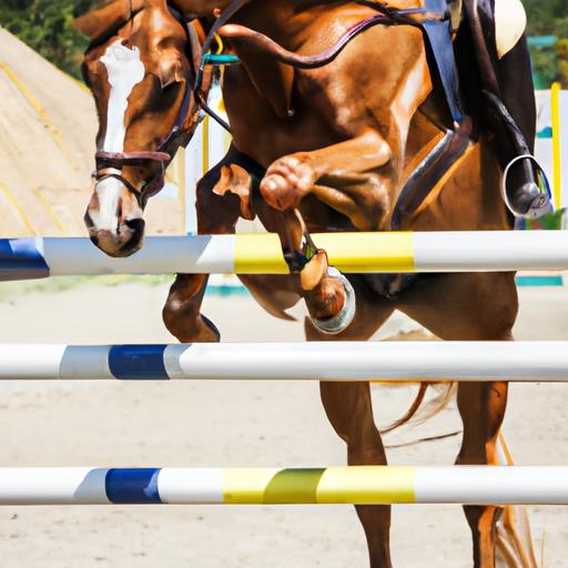 A horse demonstrating its agility and power during a jumping event