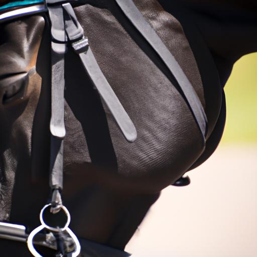 The Pessoa horse training aid attached to the bridle, helping the horse maintain proper posture.