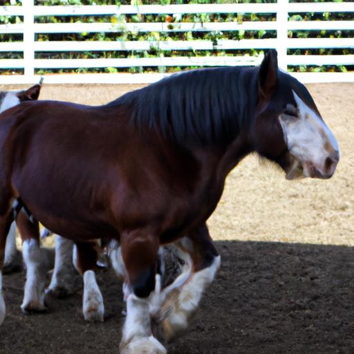 Clydesdale horses interacting and establishing their social hierarchy.