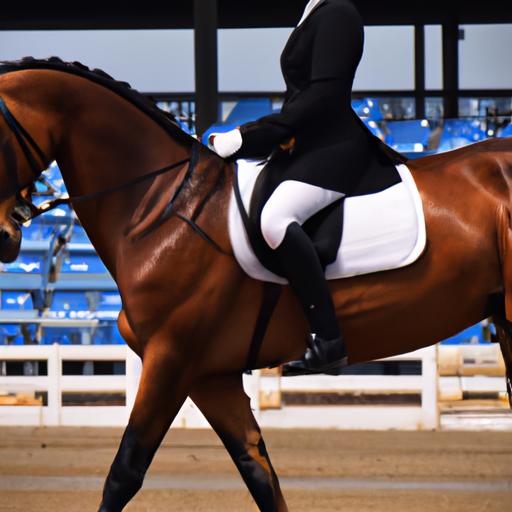 The elegance and precision of dressage showcased by a talented rider and their horse.