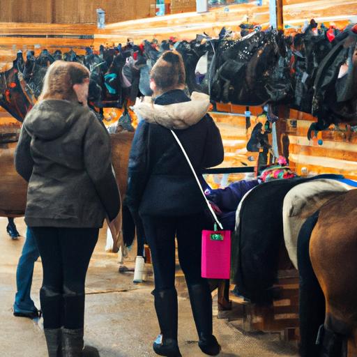 Equestrians browsing through a well-stocked equestrian supplies store in Preston, searching for the perfect gear and accessories.