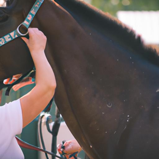 A caretaker diligently grooming a horse, ensuring its coat remains healthy and shiny.