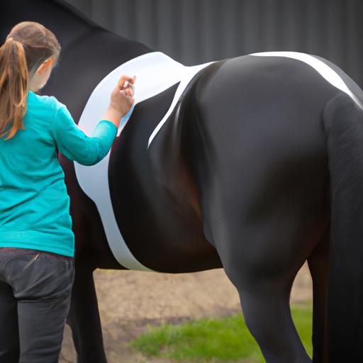 A dedicated horse owner using stencils to create precise and clean patterns on their horse's flank.