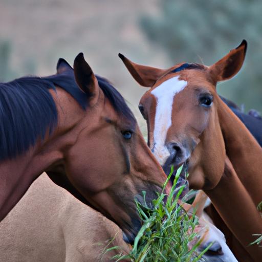 Horses communicating and bonding through licking and chewing