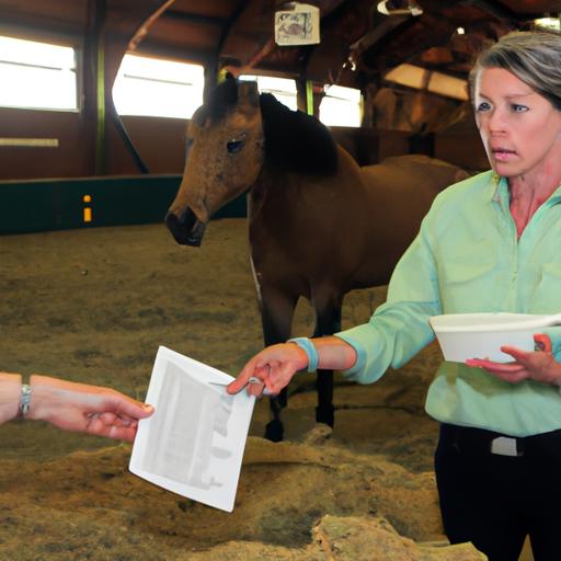 Instructor teaching students about equine nutrition and feeding practices.