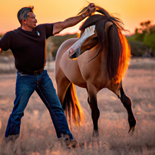 Rodolfo Sanchez demonstrates his expertise as he connects with a powerful stallion.