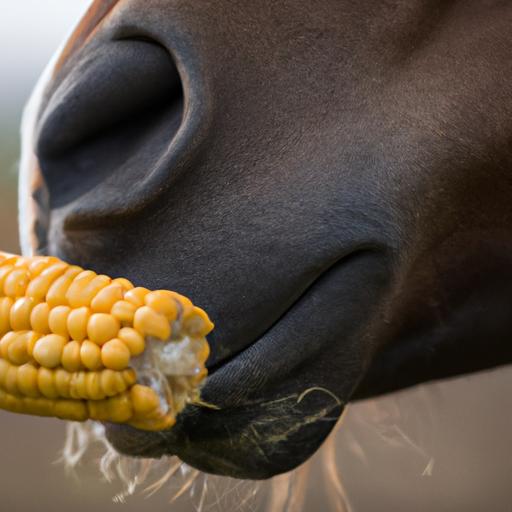 A horse enjoying a tasty snack of corn.