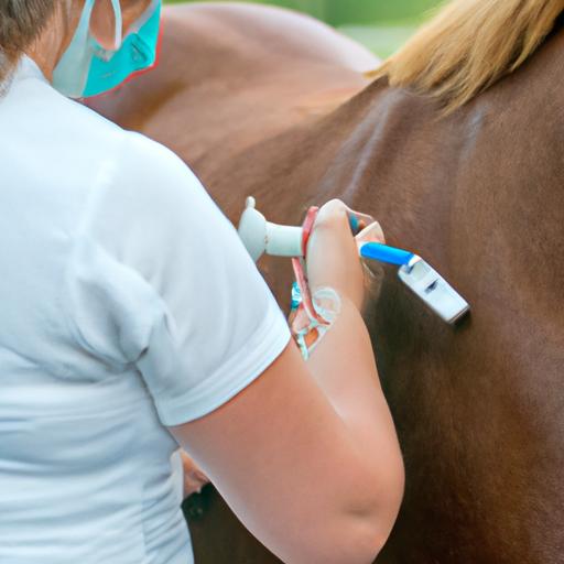 A veterinarian performing a blood test to determine insulin resistance in a horse.