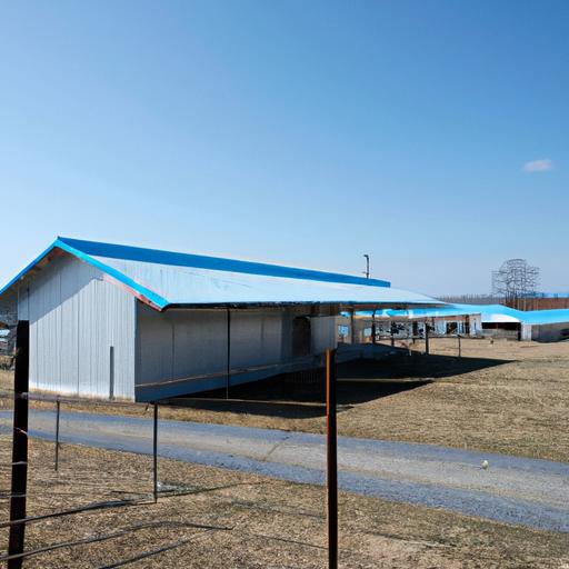 A well-designed equine barn with spacious stalls and proper ventilation.