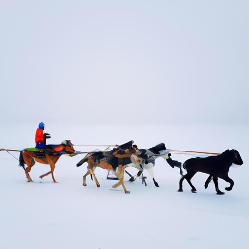 Witness the sheer determination of dogs and horses as they conquer the snowy slopes