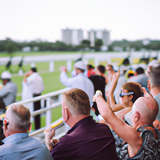 Enthusiastic spectators cheering on their favorite horses at Eagle Farm.