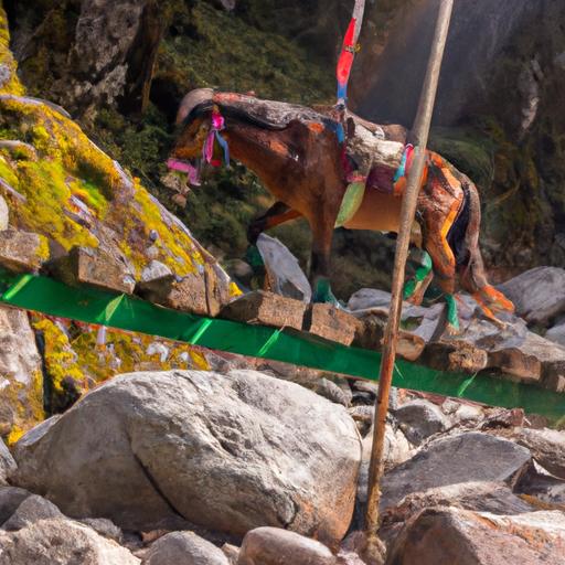 Precision and trust showcased as a horse gracefully navigates a narrow bridge in the extreme mountain trail horse competition