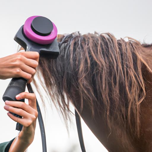 A horse owner effortlessly untangling their horse's mane using an ultra horse grooming detangler.