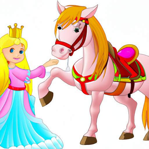 The princess feeds the horse a nutritious meal, ensuring its health and happiness.