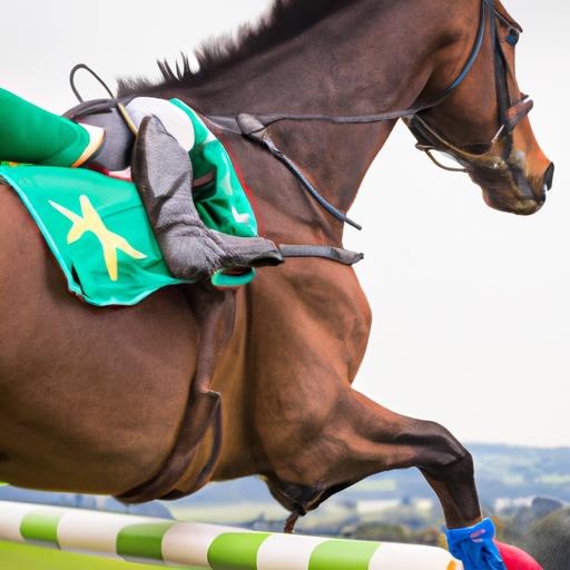 Mesmerizing moment as a racehorse elegantly clears a hurdle at Exeter.
