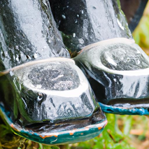 Raindrops glisten on these story horse wellies, reminding us of their practicality in wet weather.