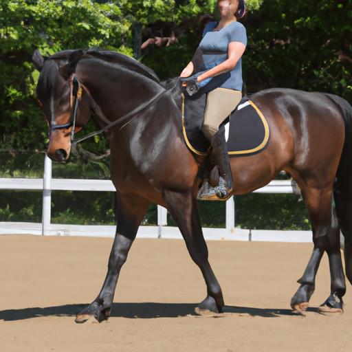 A horse gracefully performing dressage maneuvers under the guidance of a skilled trainer.