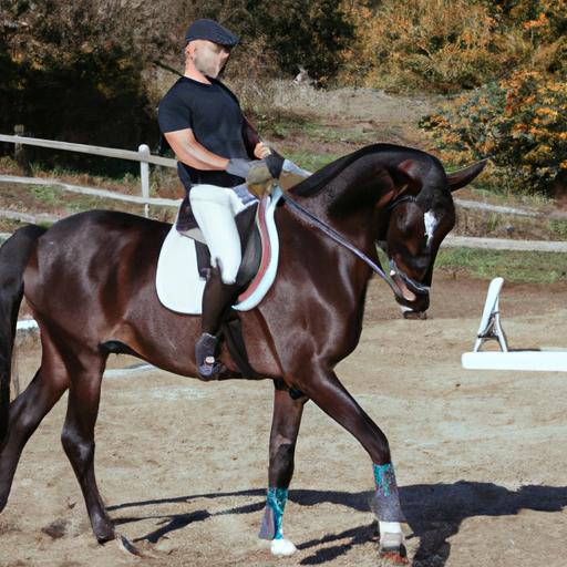 Jon Barry expertly guides a horse through intricate dressage movements, showcasing their harmonious partnership.