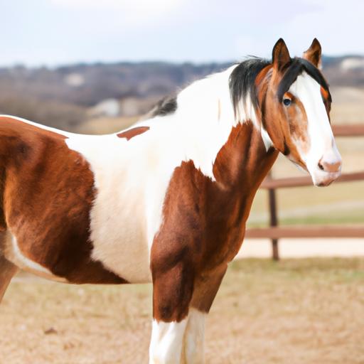 A close-up of a paint horse's distinct coat pattern