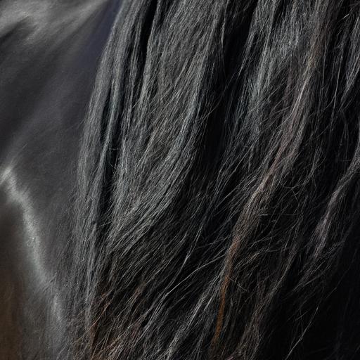 The glossy coat of a Friesian horse reflecting the sunlight.