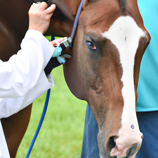 A vigilant veterinarian providing top-notch care to a horse with the CVS Horse Health Plan.
