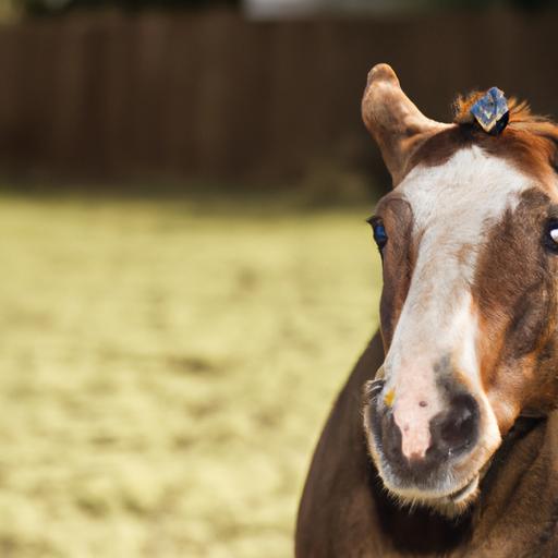 A horse exhibiting head tossing behavior with alert ears