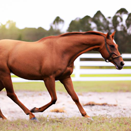 A yearling horse displaying eagerness and enthusiasm while undergoing training.