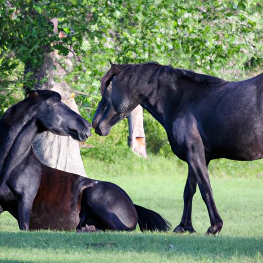 Dominance hierarchy in horses: one horse asserting its dominance over another.