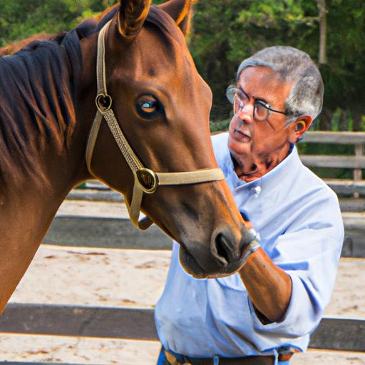 Dr. Robert Miller closely observing and analyzing horse behavior