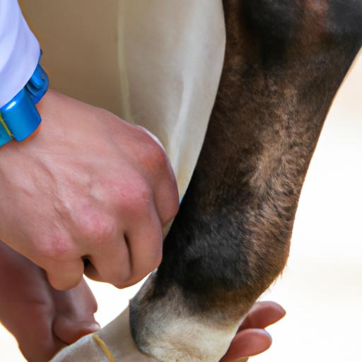 Veterinarian examining a horse's hoof to determine the effectiveness of new hoof care methods.