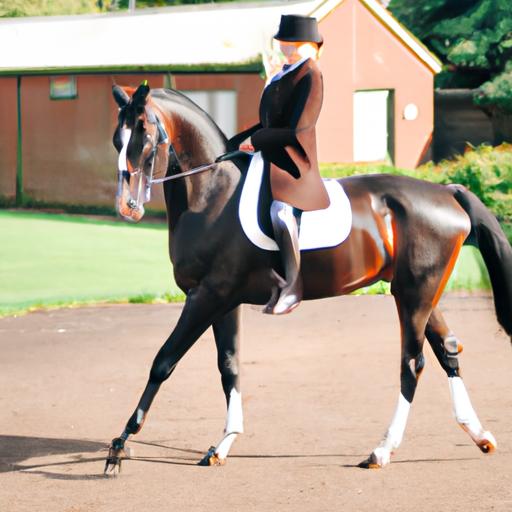 An experienced horse trainer demonstrating the graceful movements of dressage with a well-trained horse.