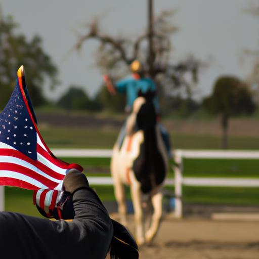 The flag acts as a visual cue for the cutting horse's movements