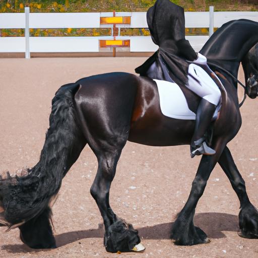 Experience the artistry and partnership between Friesian horses and their riders in dressage competitions.