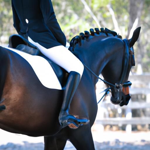 A dressage performance by a German sport horse and its rider, showcasing their synchronized movements.