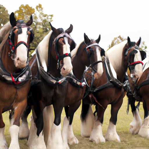The iconic Clydesdale work horse breeds captivating the audience with their majestic appearance.
