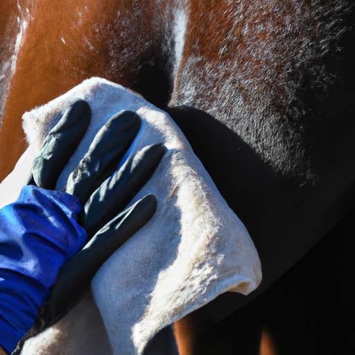 Using horse grooming gloves ensures thorough cleansing and removal of loose hair.