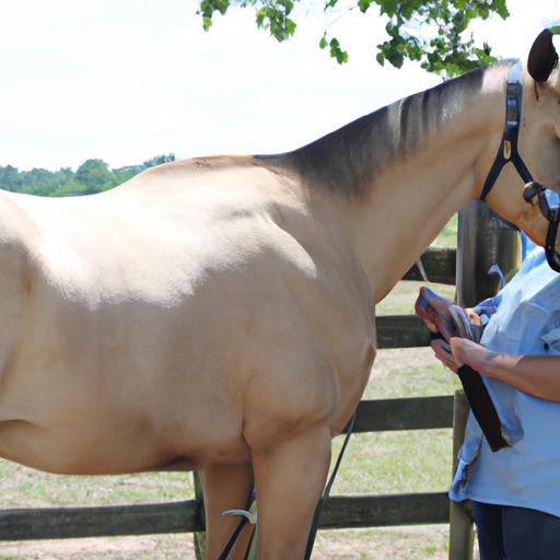A horse being lovingly groomed, promoting a healthy coat and overall well-being.