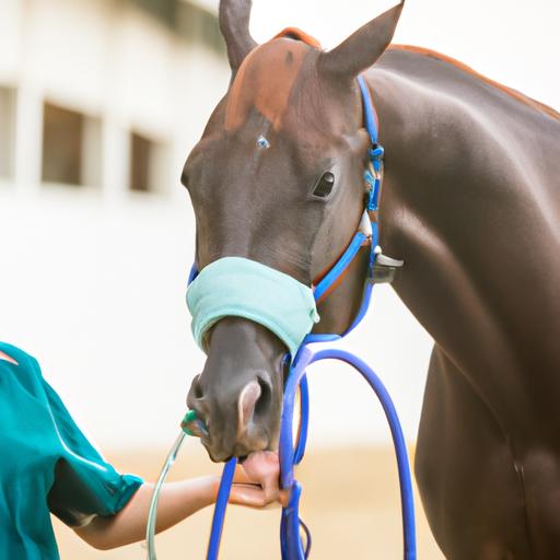 Horse care manager conducting a health check on a racehorse.