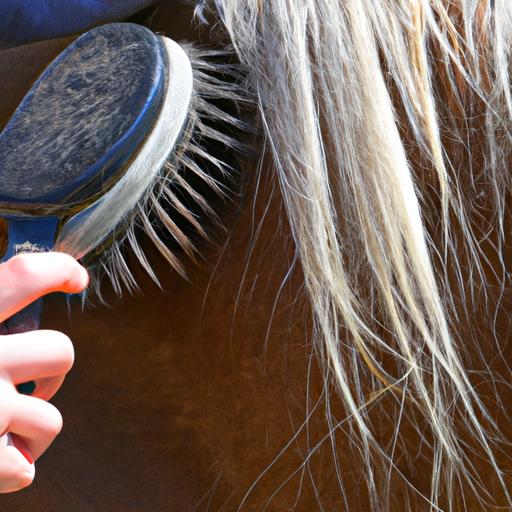 Gently brushing a horse's mane with a specialized horse care brush.