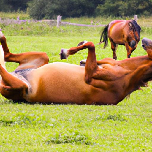 A horse blissfully rolling in the grass, enjoying a playful moment of relaxation.