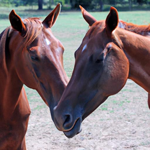 Horses communicating non-verbally through their body language.