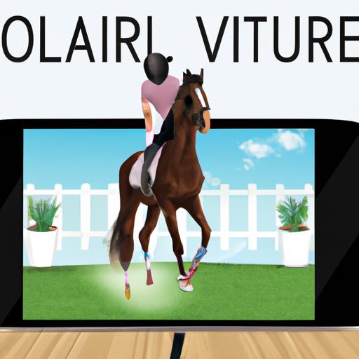 A virtual horse sport enthusiast enjoying a realistic virtual horse riding experience from the comfort of their home.