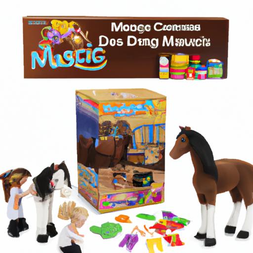 A child feeding a toy horse with the Melissa and Doug Horse Care Play Set.