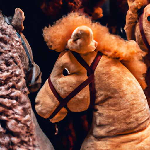 A close-up of a rare and valuable plush horse toy, sought after by collectors.