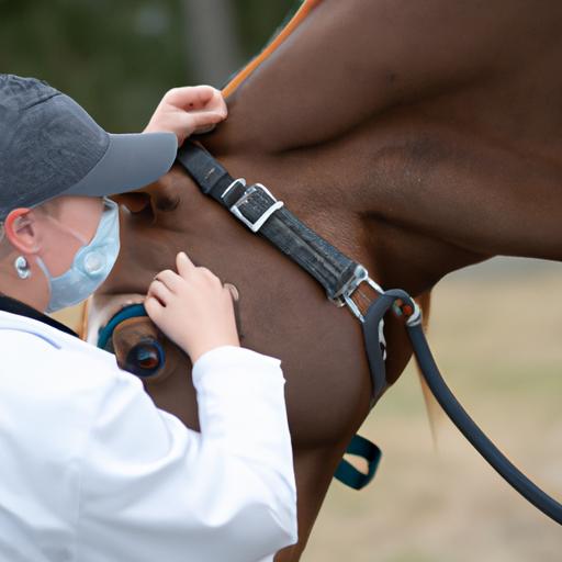 Attentive veterinarian conducting a thorough health check-up on a racehorse in training.